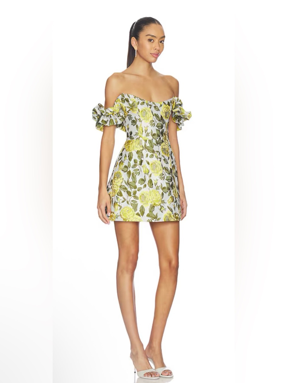 Katie May Off-Shoulder Floral Mini Dress in Yellow and Green Sz Medium NWT - Picture 3 of 3
